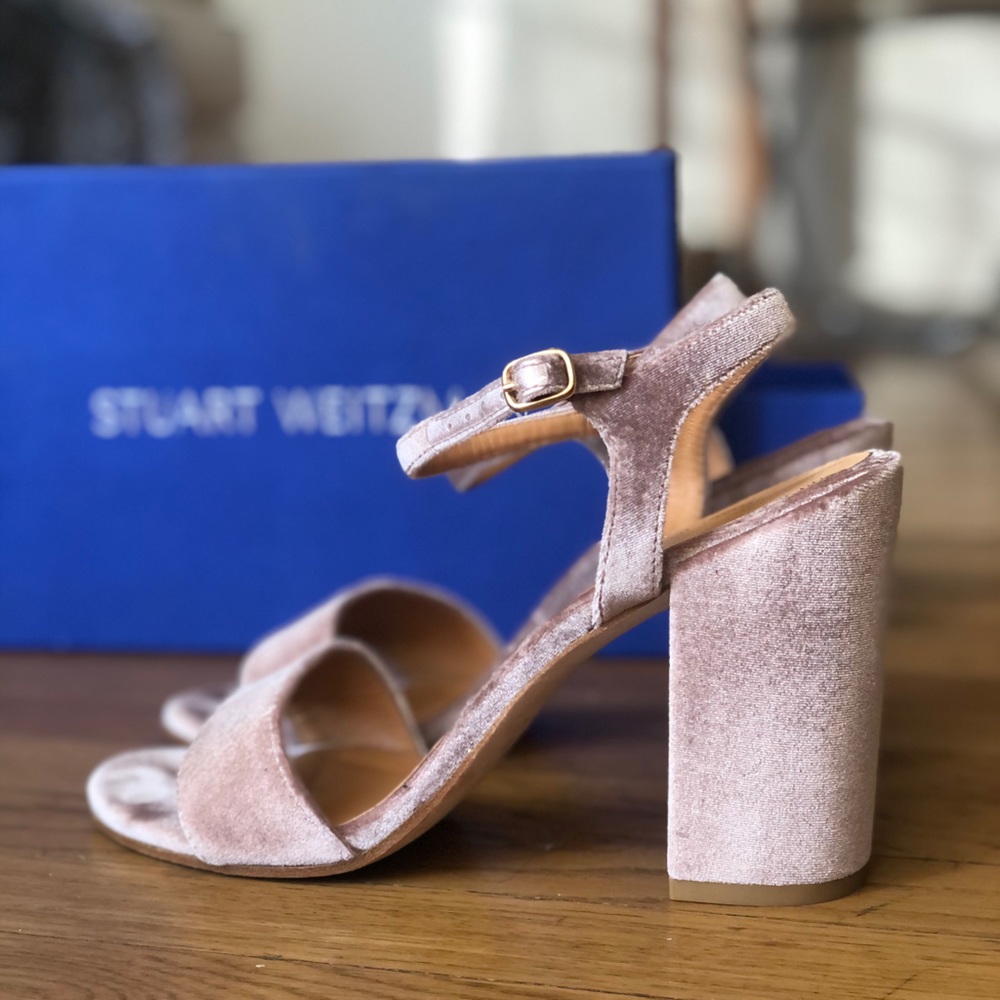 Stuart Weitzman pink candy velvet heels sandals